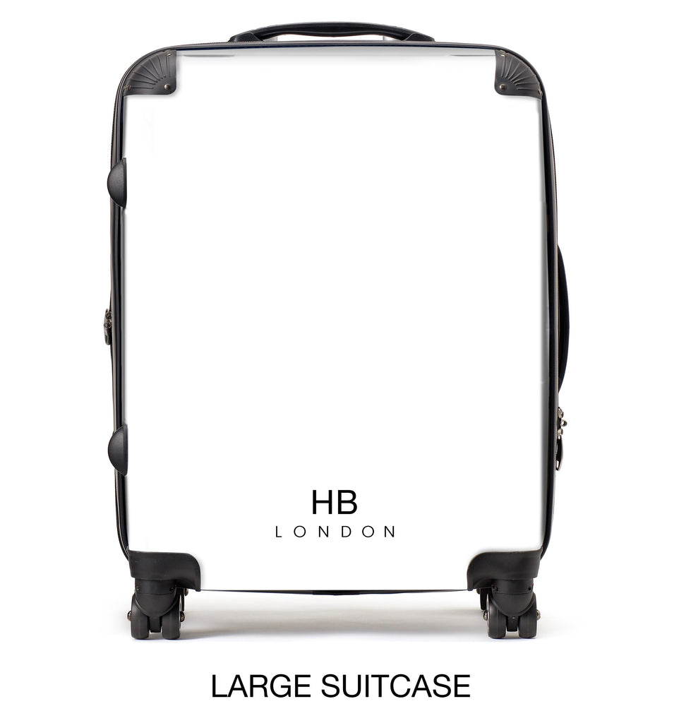 Personalised White Pride Rainbow with Black Font Initial Suitcase - HB LONDON