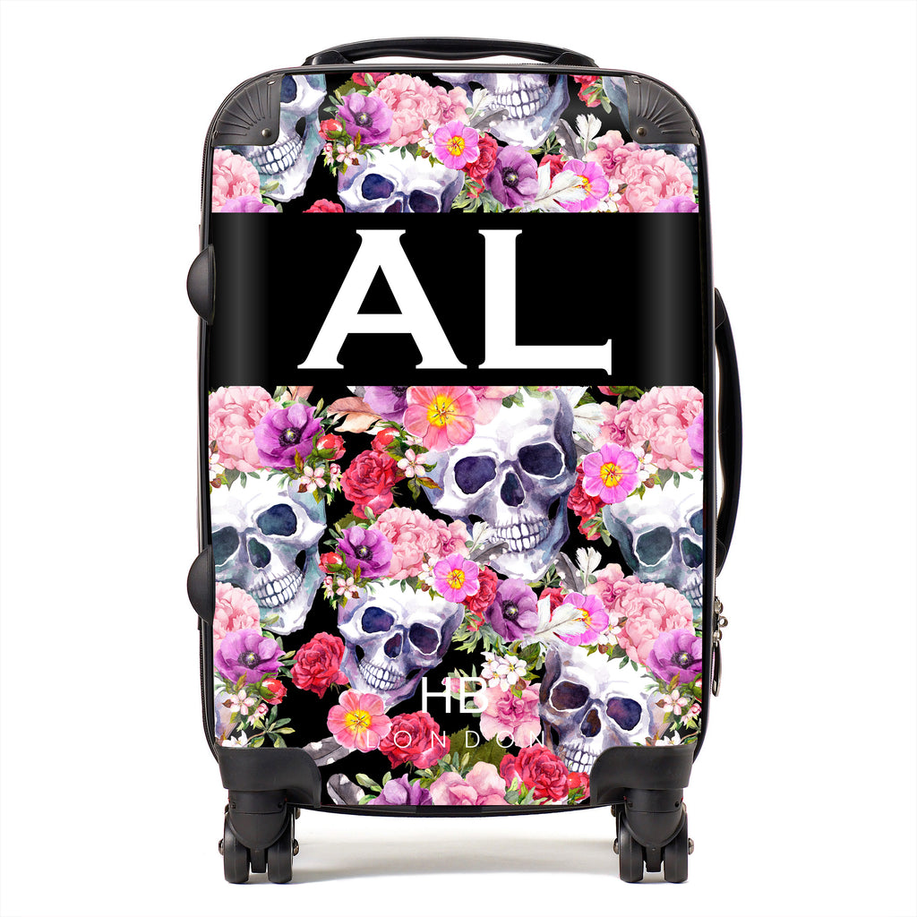 Personalised Floral Skull Initial Suitcase - HB LONDON