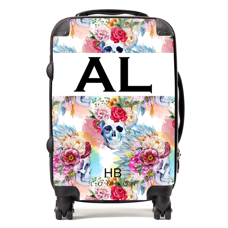 Personalised Skull and Feathers Initial Suitcase - HB LONDON