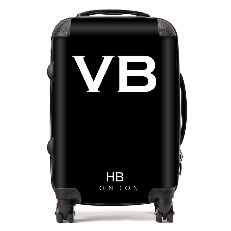 Personalised Black with White Font Initial Suitcase - HB LONDON