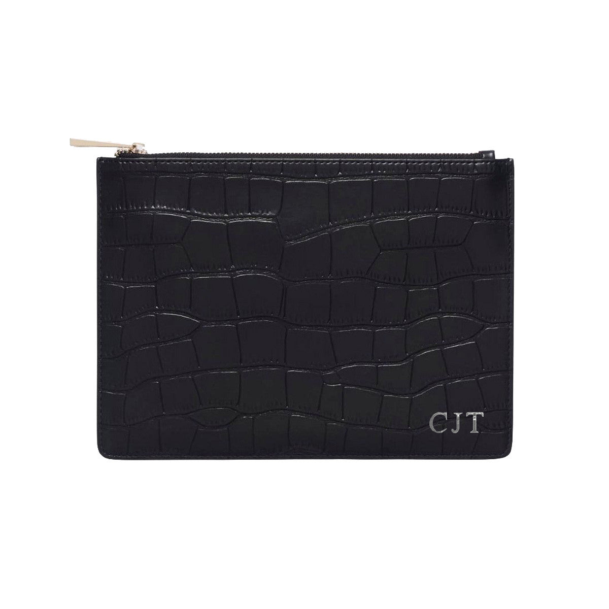 Black Mock Croc Print Leather Clutch | Pouch Bag - HB LONDON