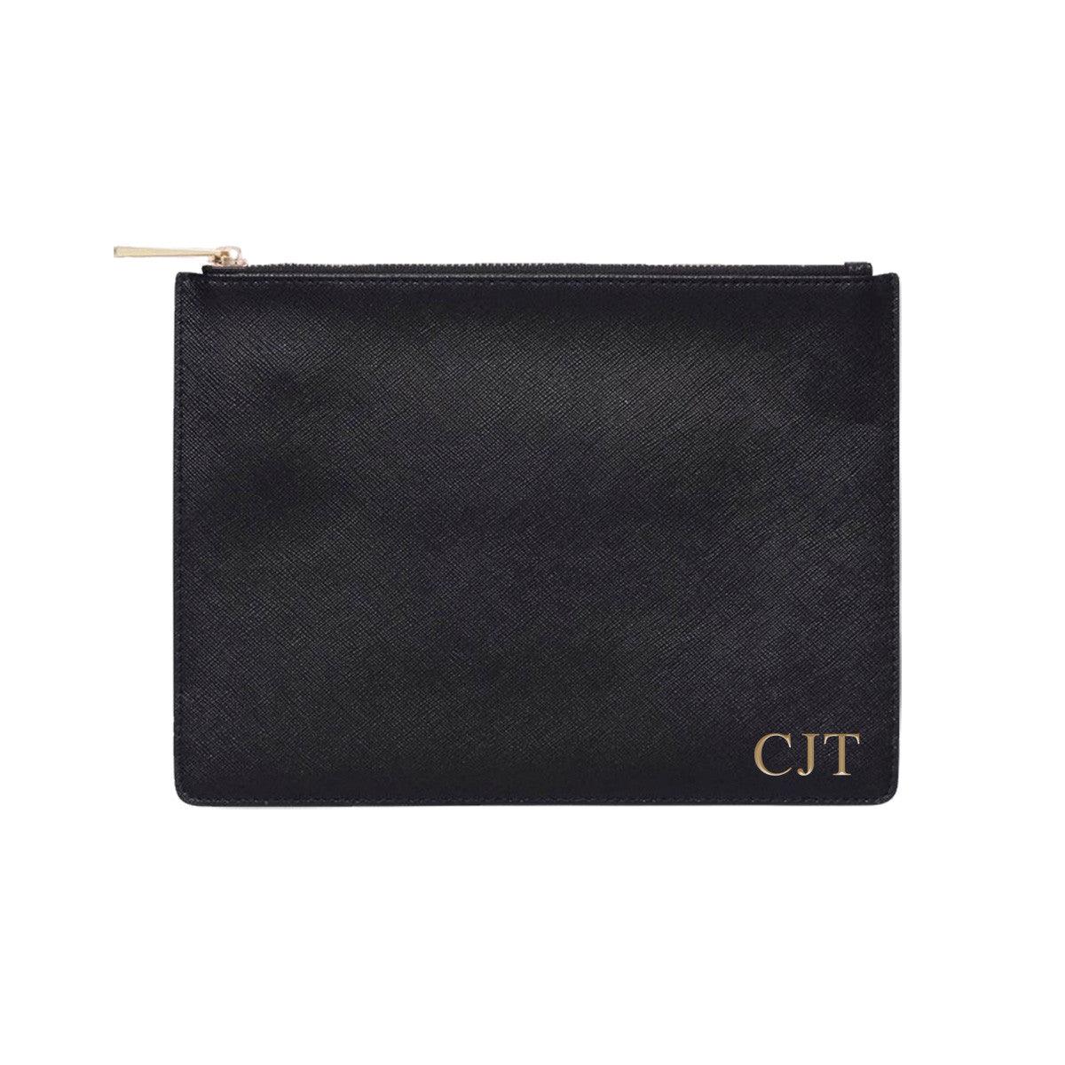 Black Saffiano Leather Clutch | Pouch Bag - HB LONDON