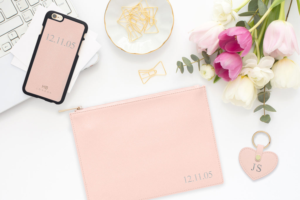 Blush Saffiano Leather Clutch | Pouch Bag - HB LONDON