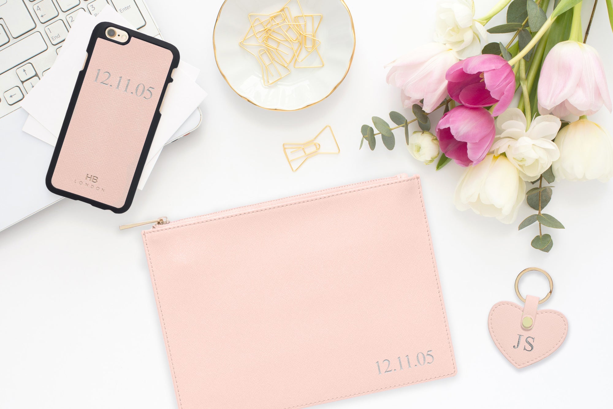 Blush Saffiano Leather Clutch | Pouch Bag - HB LONDON