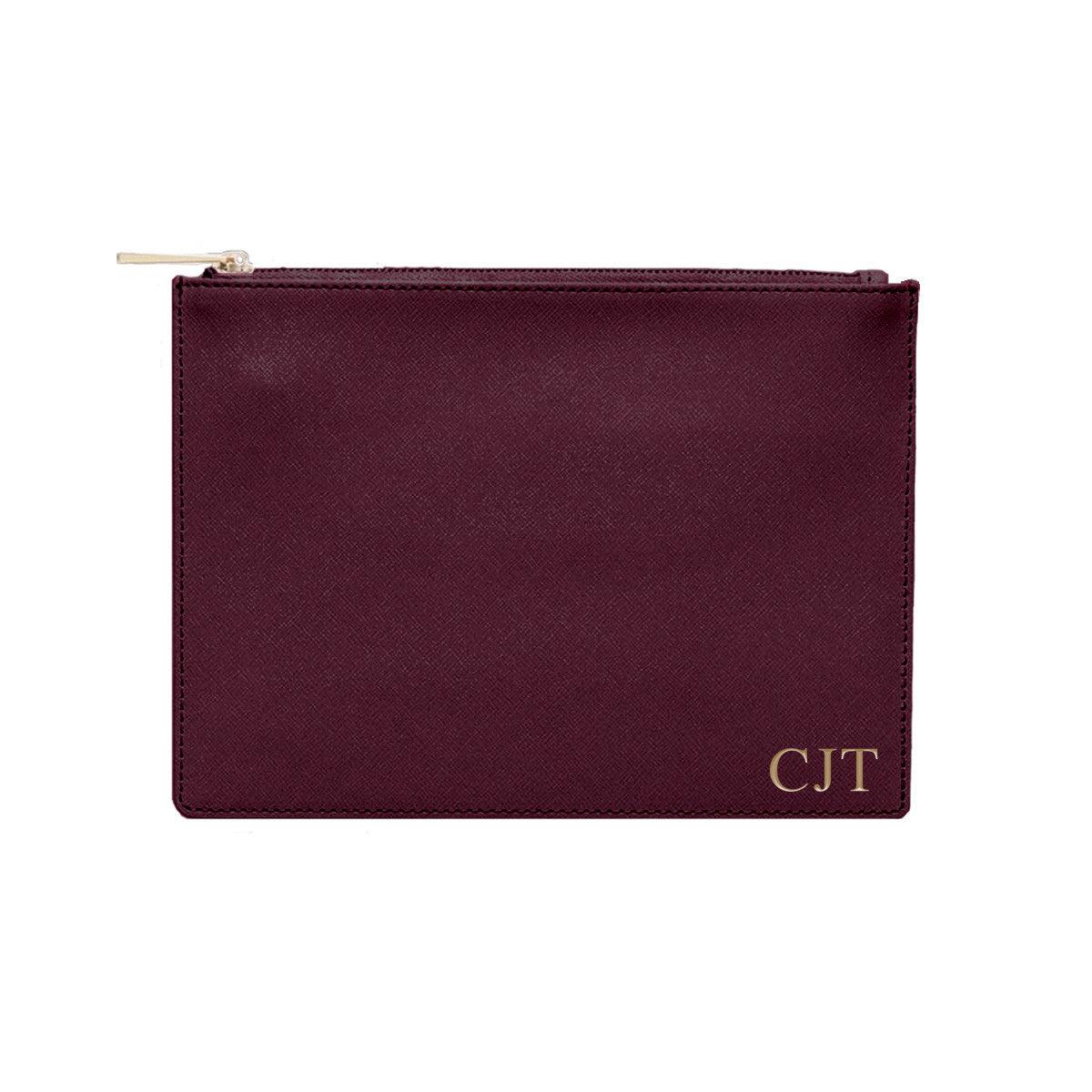 Burgundy Saffiano Leather Clutch | Pouch Bag - HB LONDON