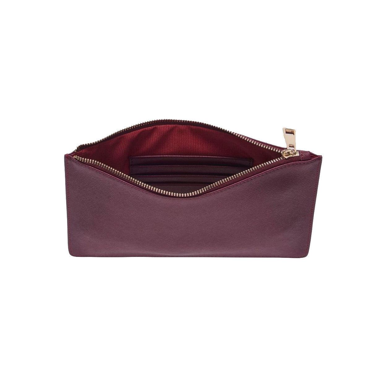 Burgundy Saffiano Leather Clutch | Pouch Bag - HB LONDON