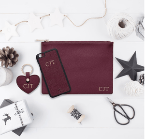 Burgundy Saffiano Leather Clutch | Pouch Bag - HB LONDON