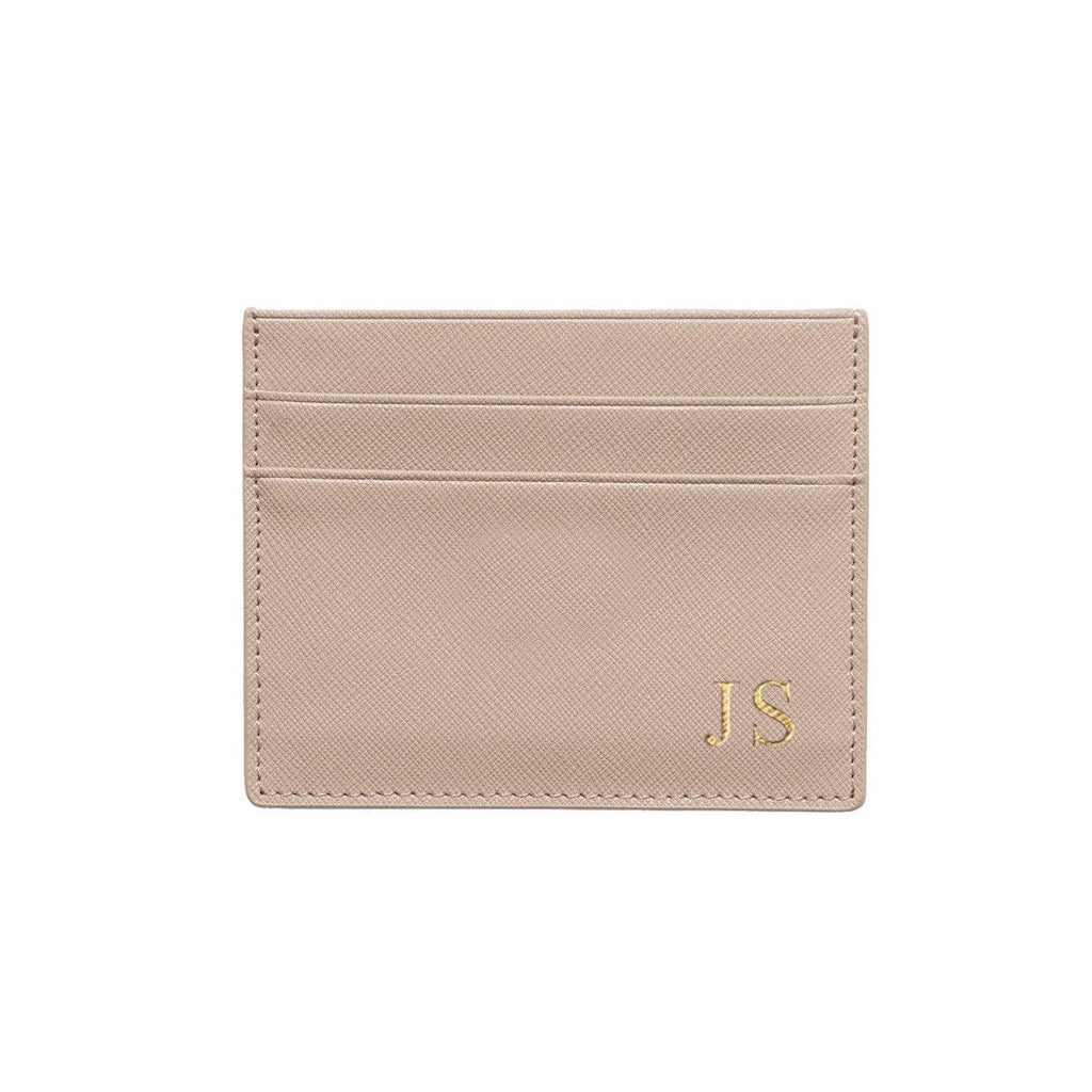 Nude Taupe Saffiano Leather Double Card Holder - HB LONDON