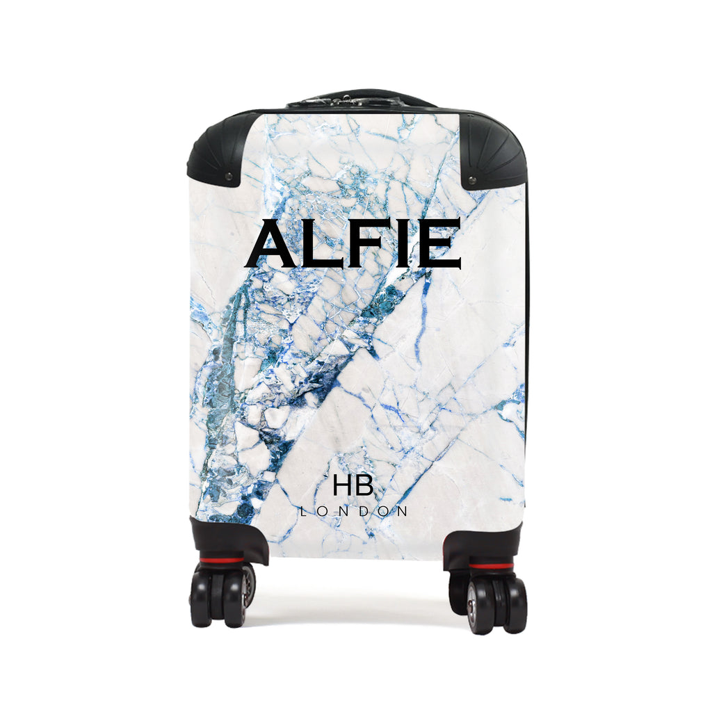 Personalised Blue Cracked Marble Children's Suitcase - HB LONDON