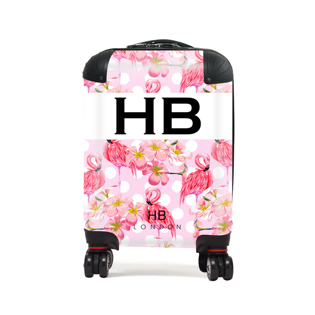 Personalised Polka Dot Flamingo Print Children's Suitcase - HB LONDON