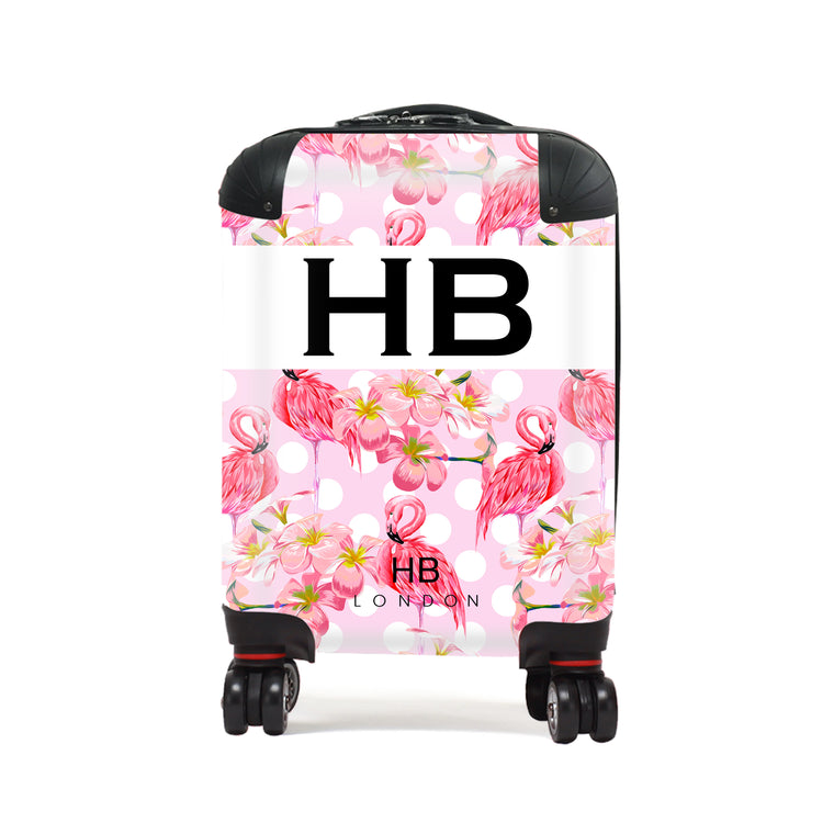 Personalised Polka Dot Flamingo Print Children's Suitcase - HB LONDON