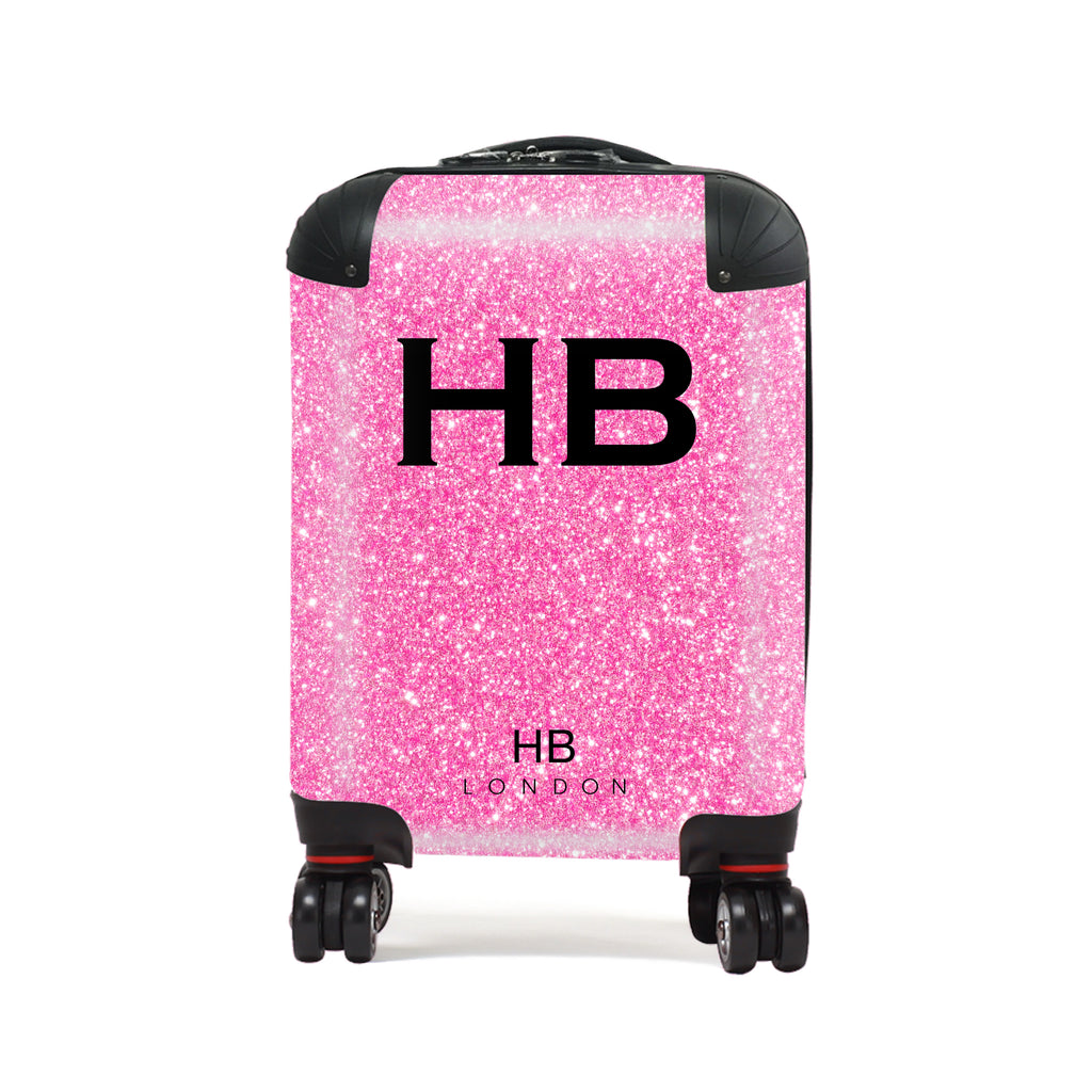 Personalised Pink Glitter Effect With Black Font Children's Suitcase - HB LONDON