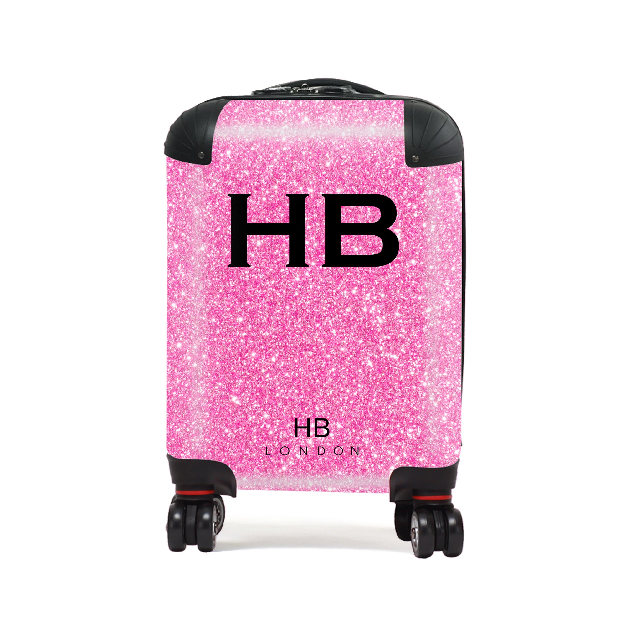 Personalised Pink Glitter Effect With Black Font Children's Suitcase - HB LONDON