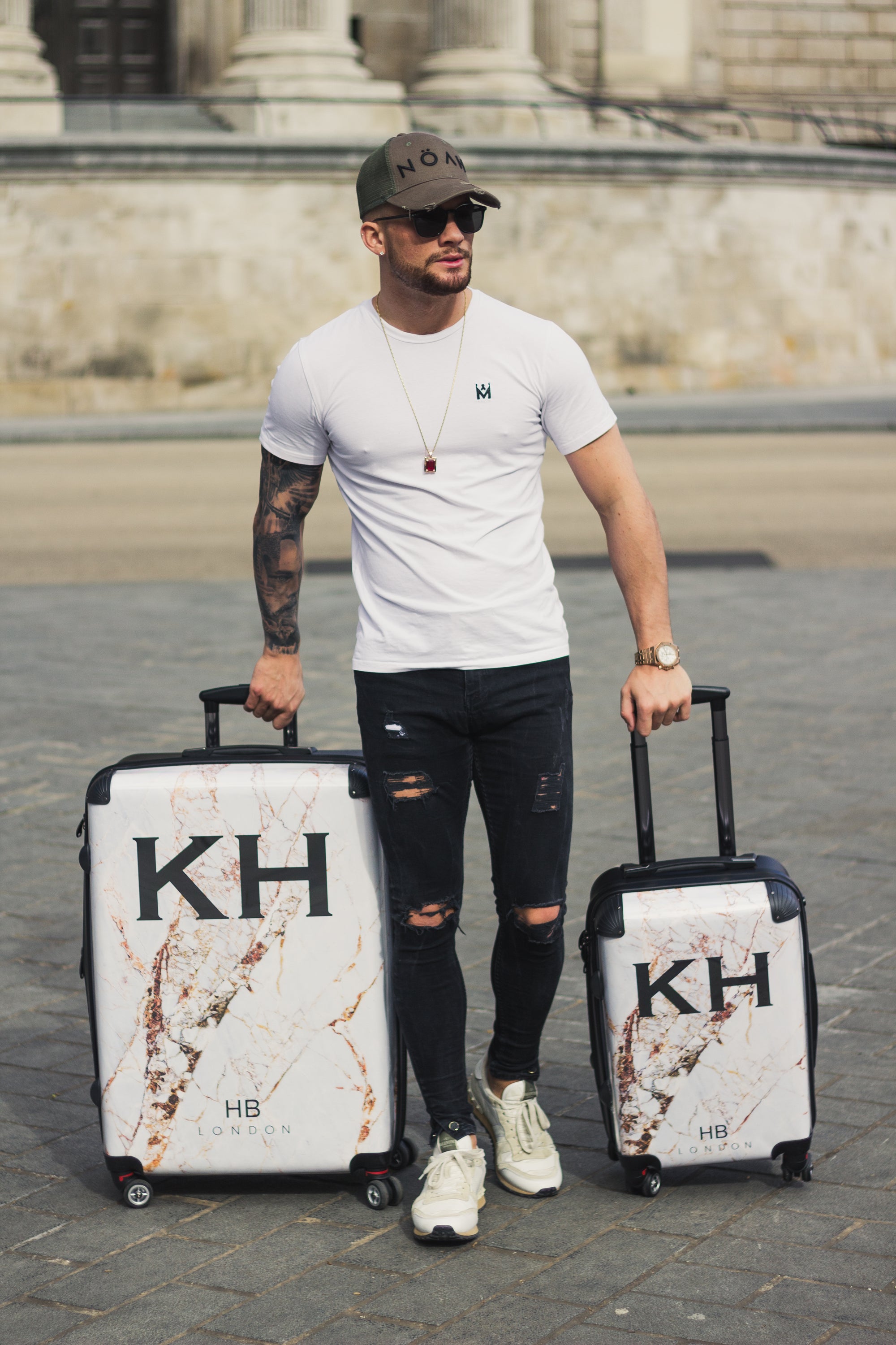 Personalised Natural Cracked Marble Initial Suitcase - HB LONDON