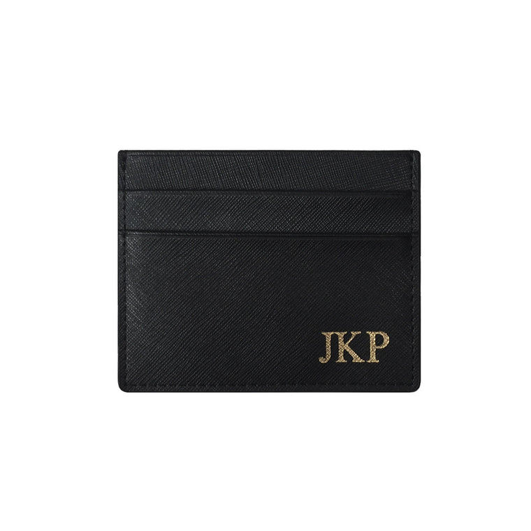 Black Saffiano Leather Double Card Holder - HB LONDON