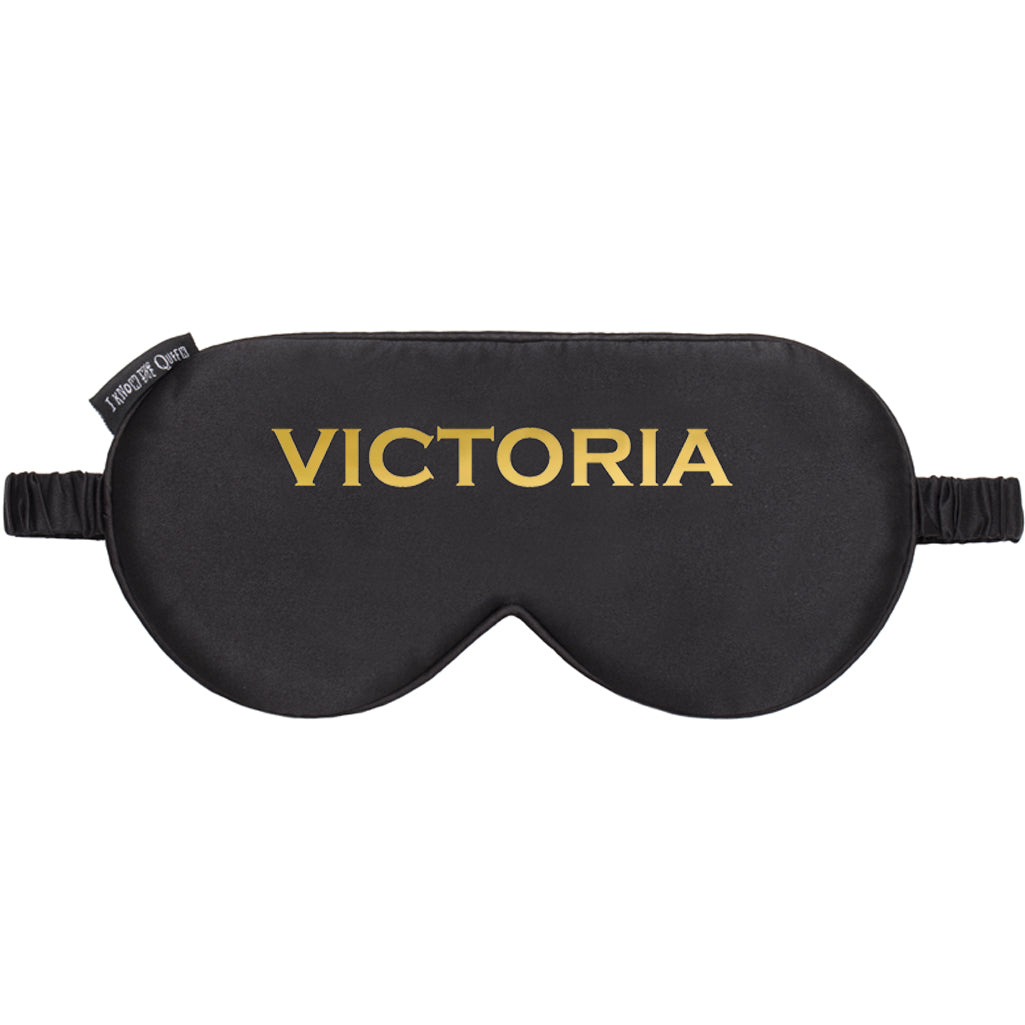 I Know The Queen Personalised Black Silk White Name Eye Mask - HB LONDON