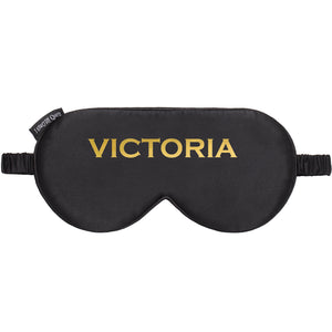 I Know The Queen Personalised Black Silk White Name Eye Mask - HB LONDON