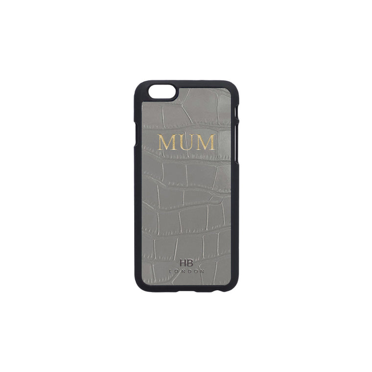 Grey Mock Croc Leather iPhone6/6s Phone Case - HB LONDON