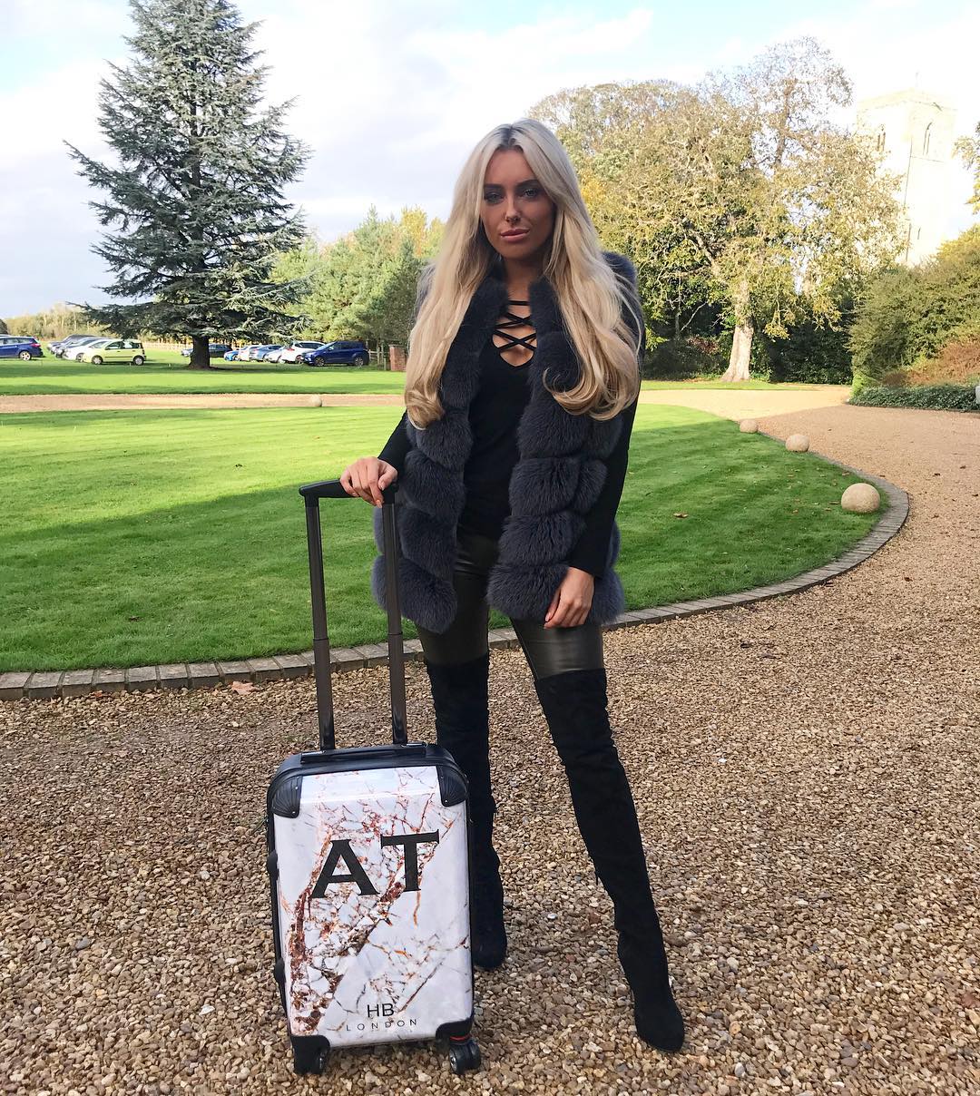 Personalised Natural Cracked Marble Initial Suitcase - HB LONDON