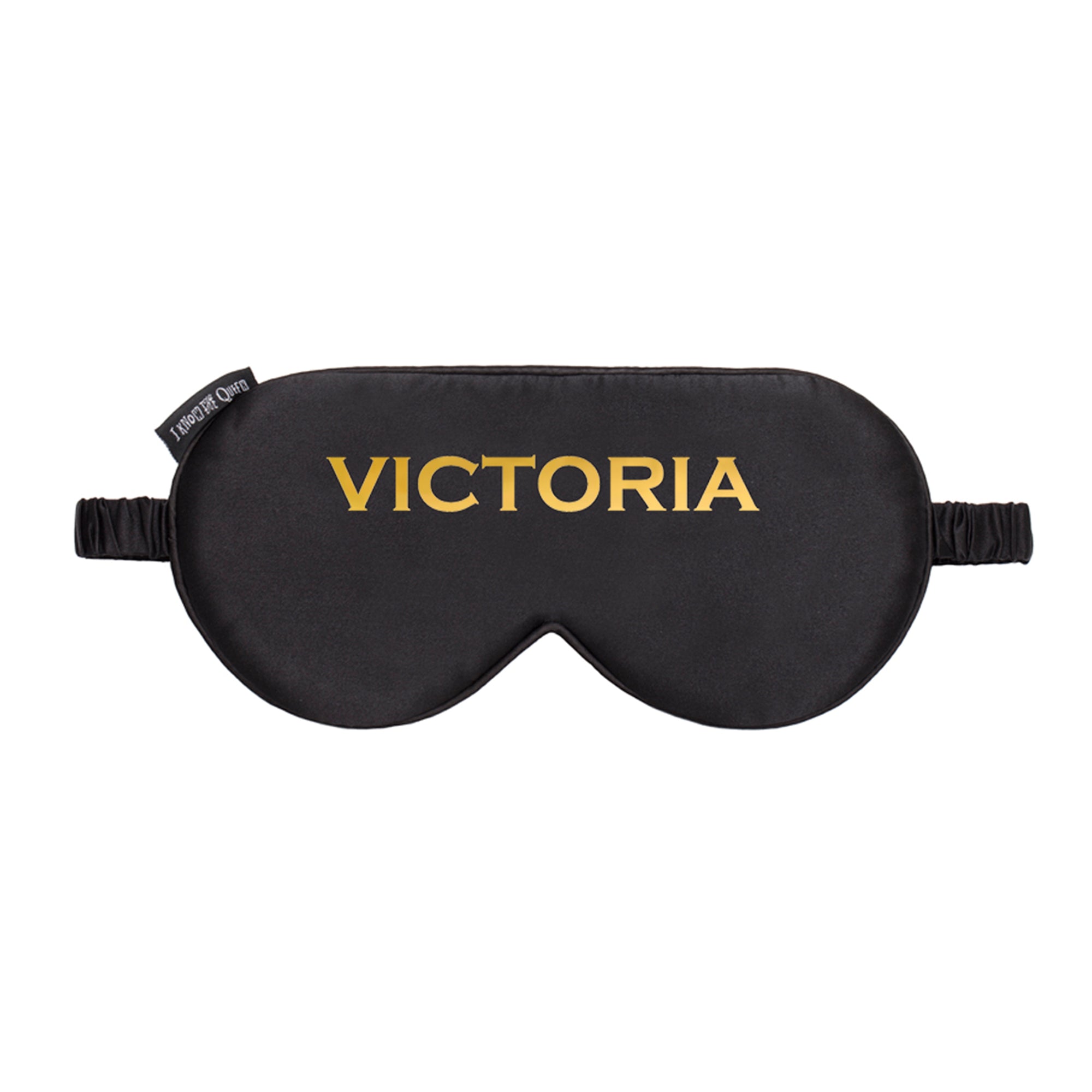 I Know The Queen Personalised Black Silk Gold Foil Name Eye Mask - HB LONDON