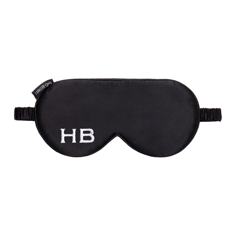 I Know The Queen Personalised Black Silk Embroidered Initial Eye Mask - HB LONDON