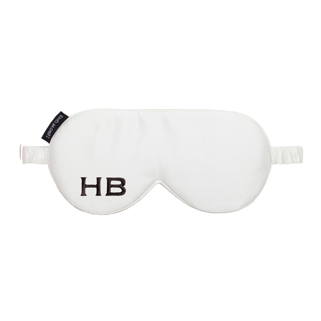 I Know The Queen Personalised White Silk Embroidered Initial Eye Mask - HB LONDON