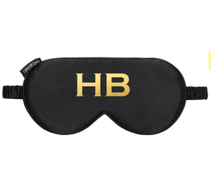 I Know The Queen Personalised Black Silk Gold Foil Name Eye Mask - HB LONDON