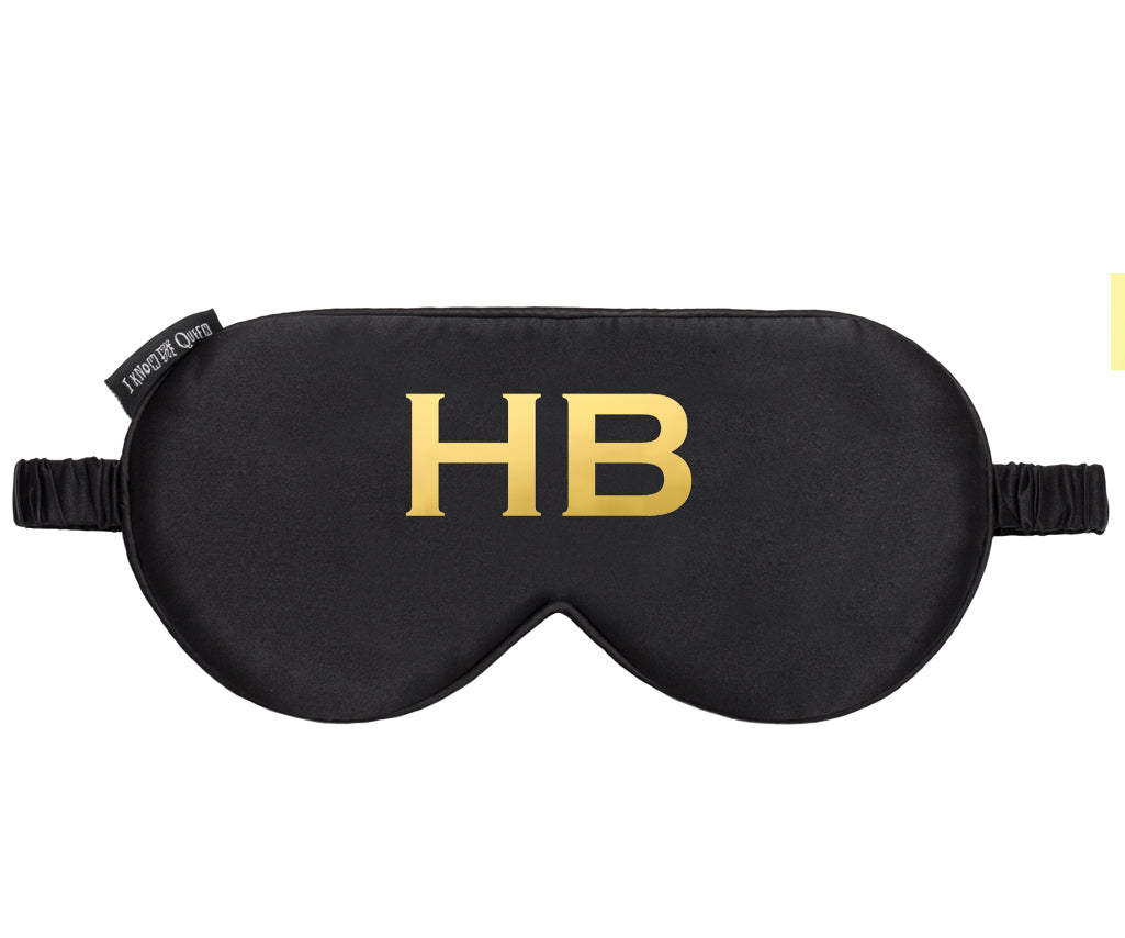 I Know The Queen Personalised Black Silk White Name Eye Mask - HB LONDON