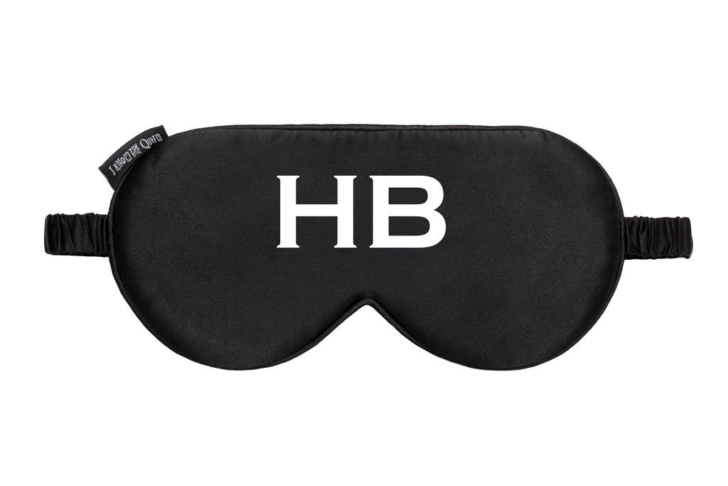 I Know The Queen Personalised Black Silk Gold Foil Name Eye Mask - HB LONDON