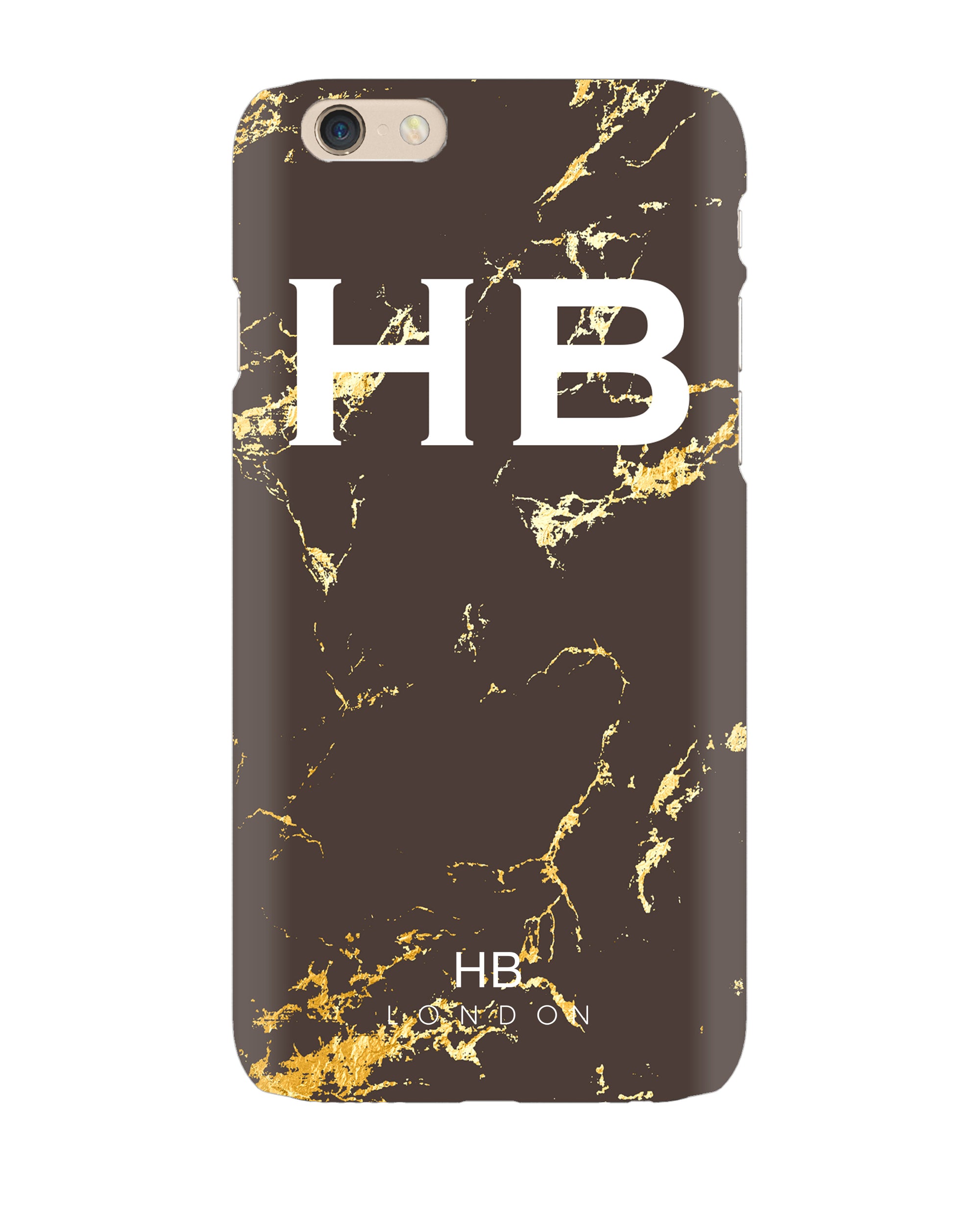 Personalised Chocolate and Gold Marble Initial Phone Case - HB LONDON