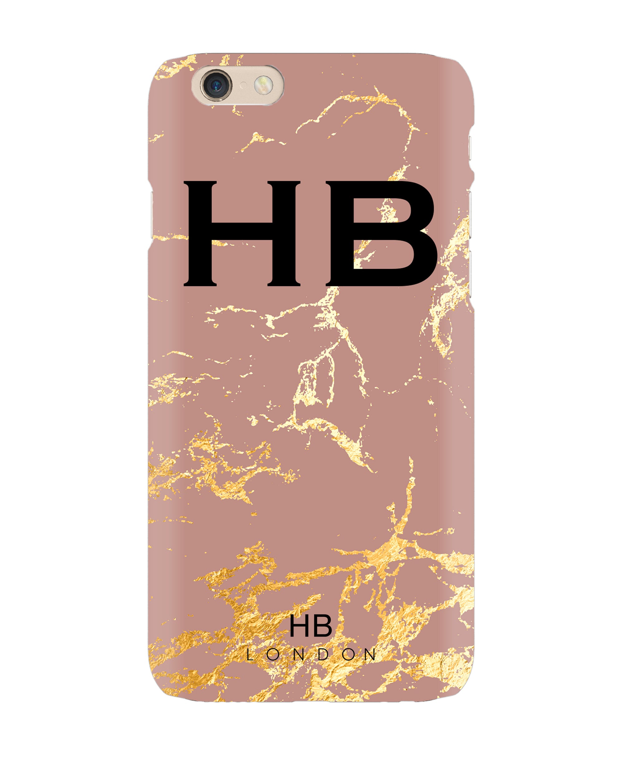 Personalised Dusty Rose and Gold Marble Initial Phone Case - HB LONDON