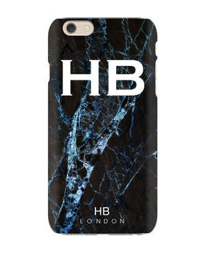 Personalised Black and Blue Cracked Marble Initial Phone Case - HB LONDON