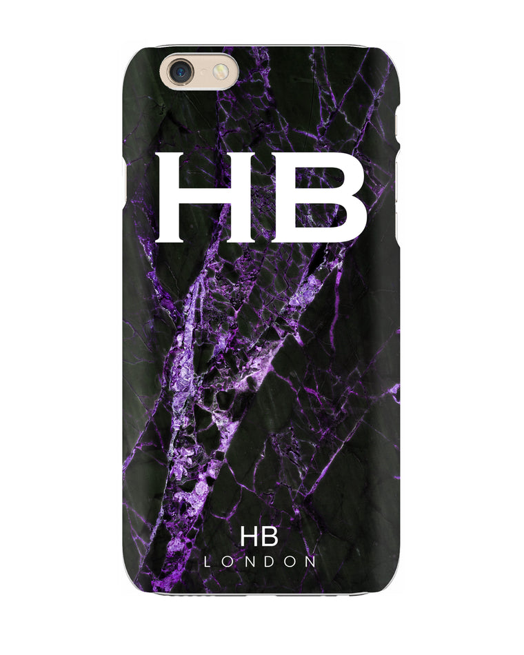 Personalised Black and Purple Cracked Marble Initial Phone Case - HB LONDON