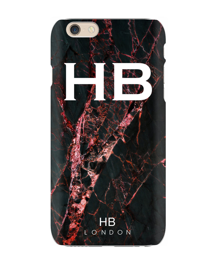 Personalised Black and Red Cracked Marble Initial Phone Case - HB LONDON