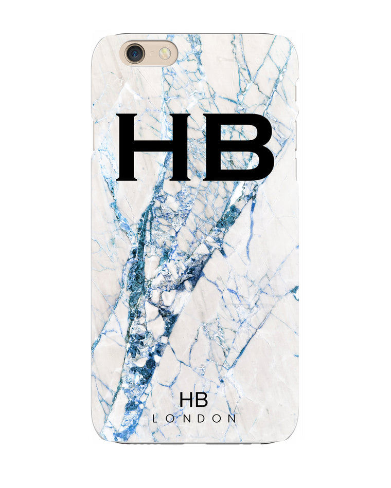 Personalised Blue Cracked Marble Initial Phone Case - HB LONDON