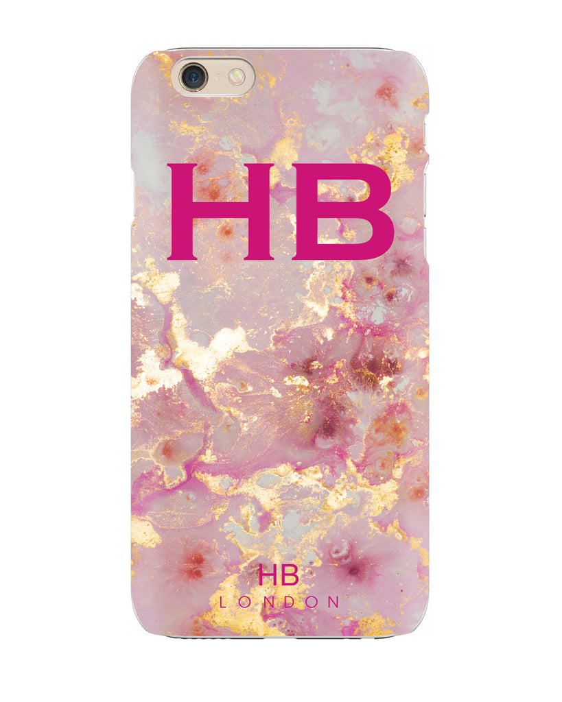 Personalised Pink and Gold Marble with Pink Font Initial Phone Case - HB LONDON