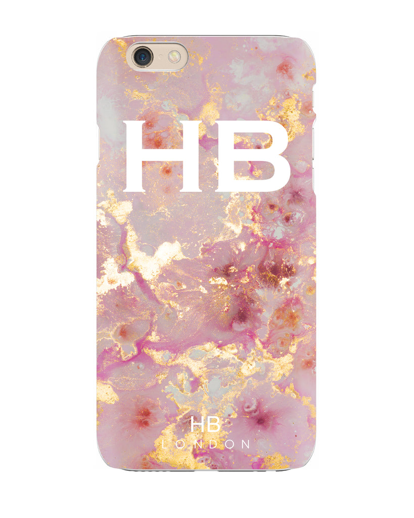 Personalised Pink and Gold Marble with White Font Initial Phone Case - HB LONDON