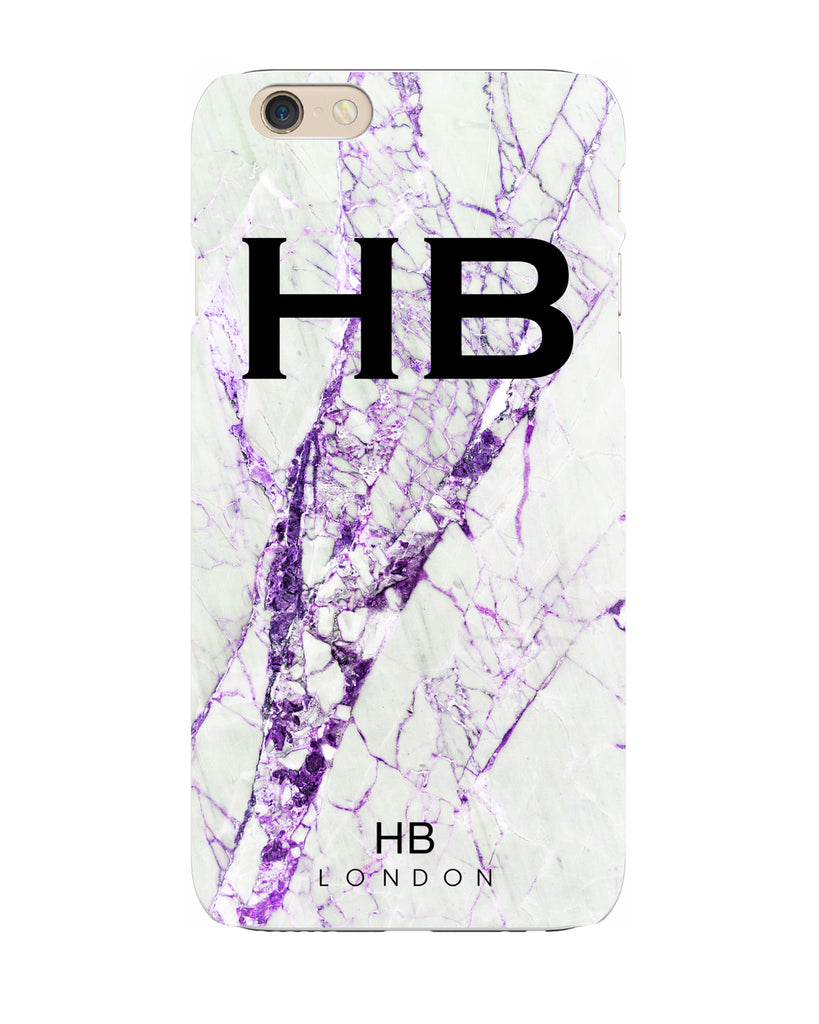Personalised Purple Cracked Marble Initial Phone Case - HB LONDON
