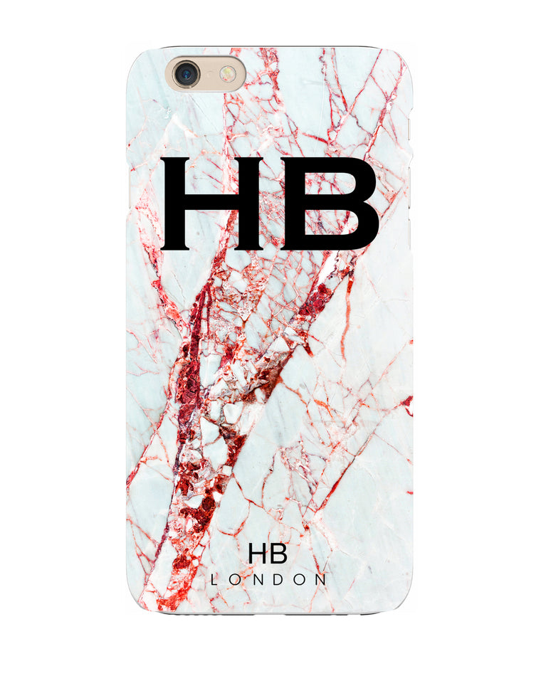 Personalised Red Cracked Marble Initial Phone Case - HB LONDON