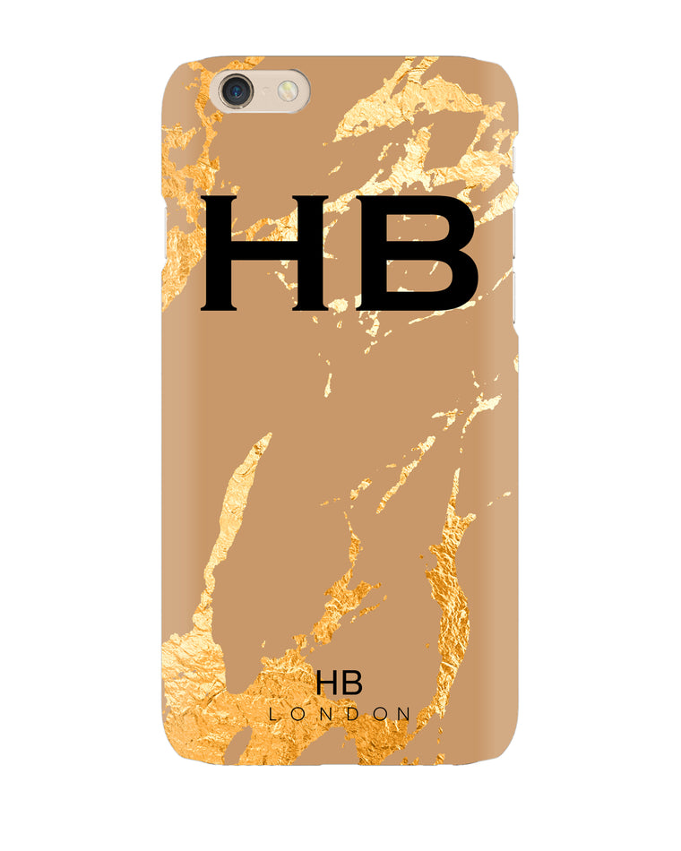 Personalised Taupe and Gold Marble Initial Phone Case - HB LONDON