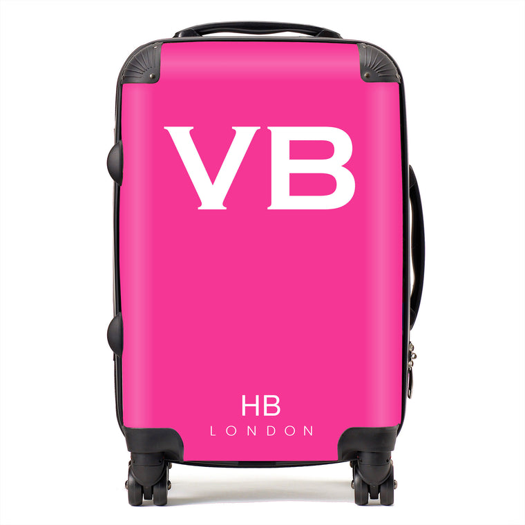Personalised Hot Pink with White Font Initial Suitcase - HB LONDON