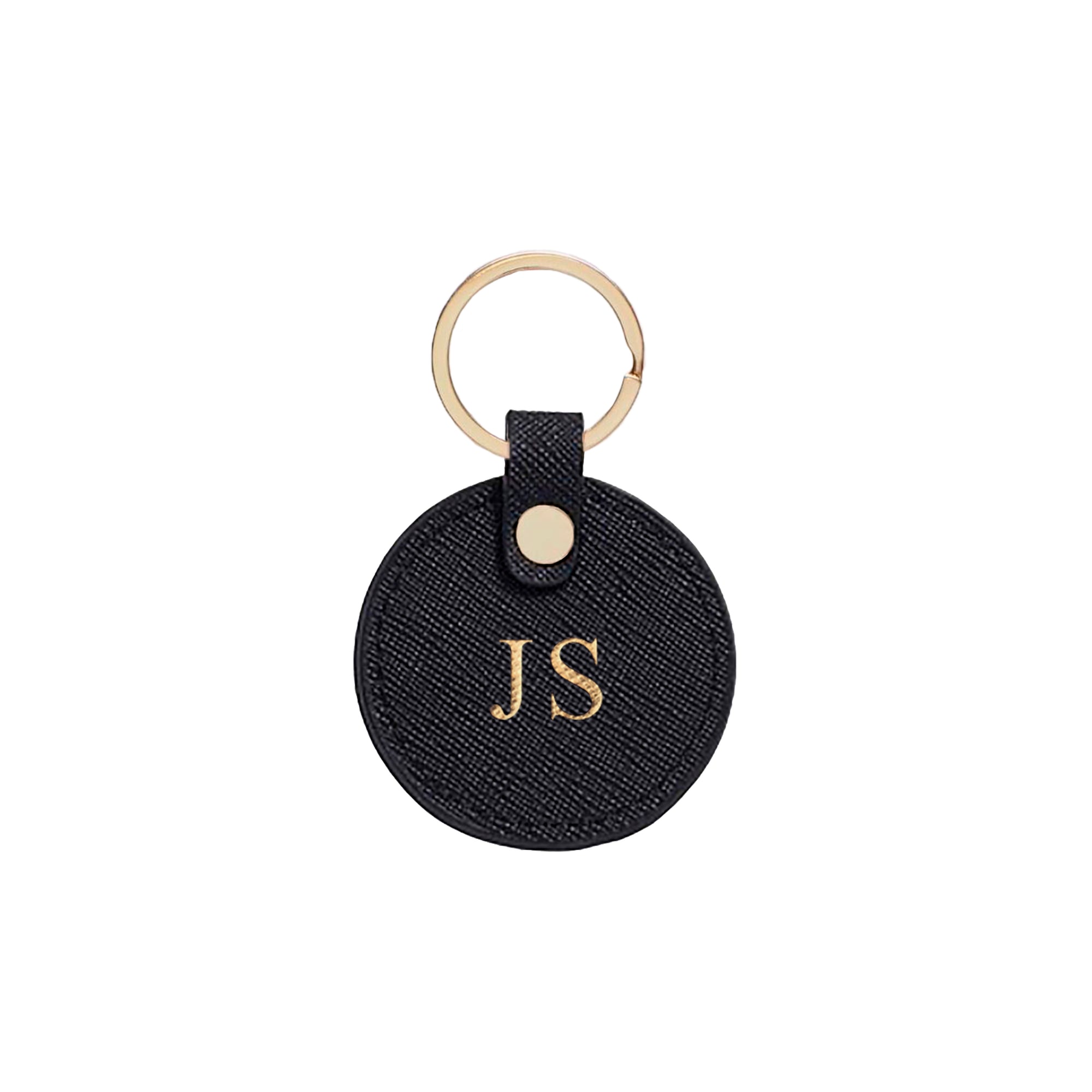 Black Saffiano Leather Circle Key Ring - HB LONDON