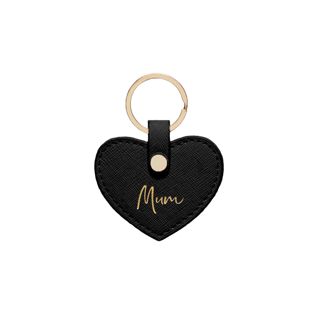 Black Saffiano Leather 'Mum' Key Ring - HB LONDON