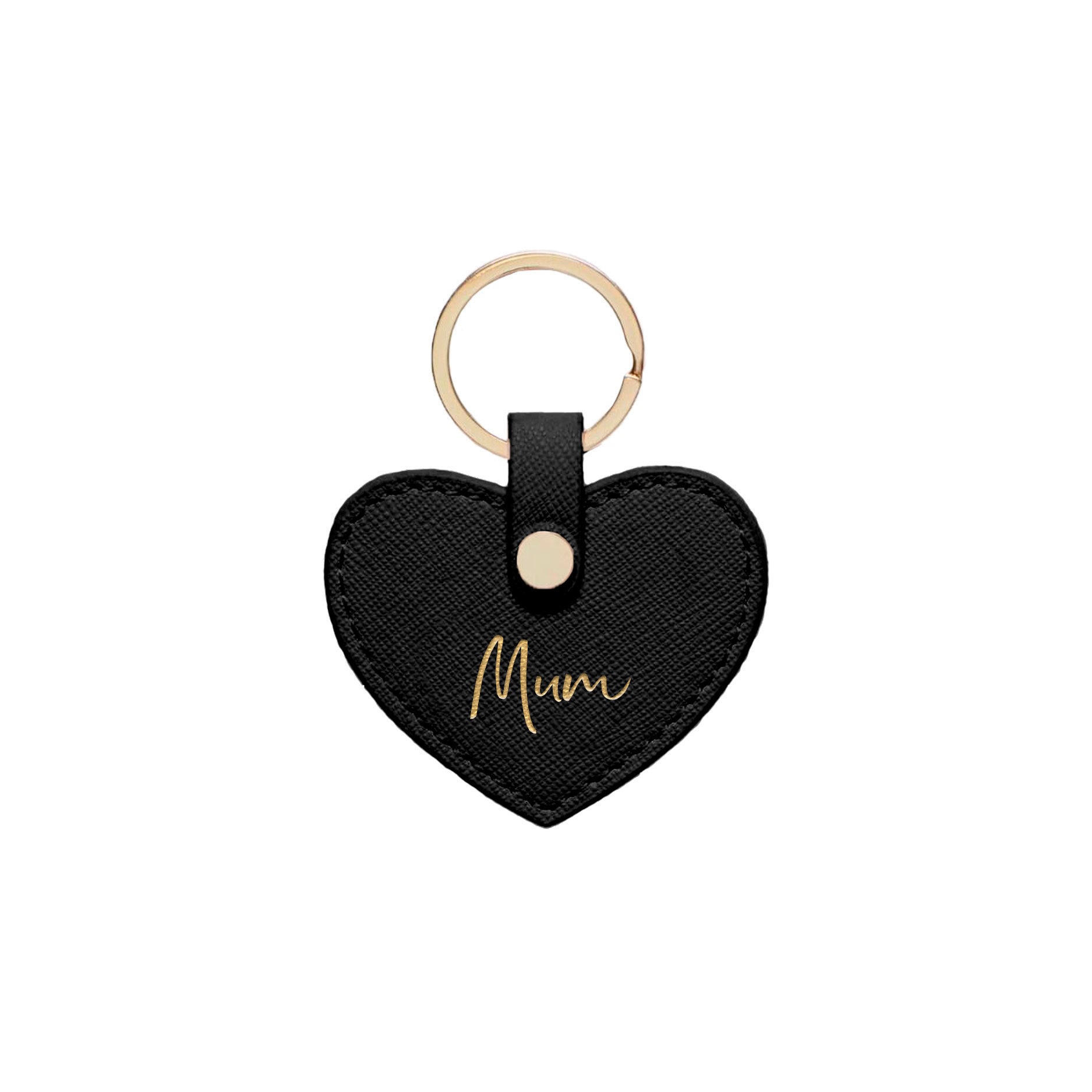 Black Saffiano Leather 'Mum' Key Ring - HB LONDON