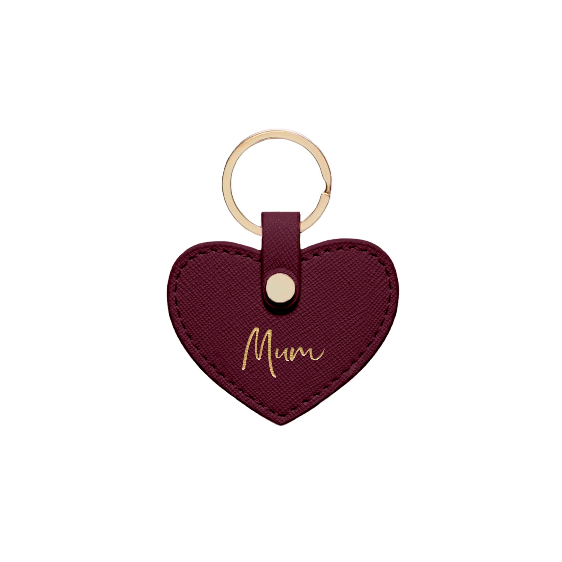 Burgundy Saffiano Leather 'Mum' Key Ring - HB LONDON