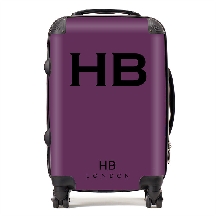 Personalised Aubergine with Black Font Initial Suitcase - HB LONDON