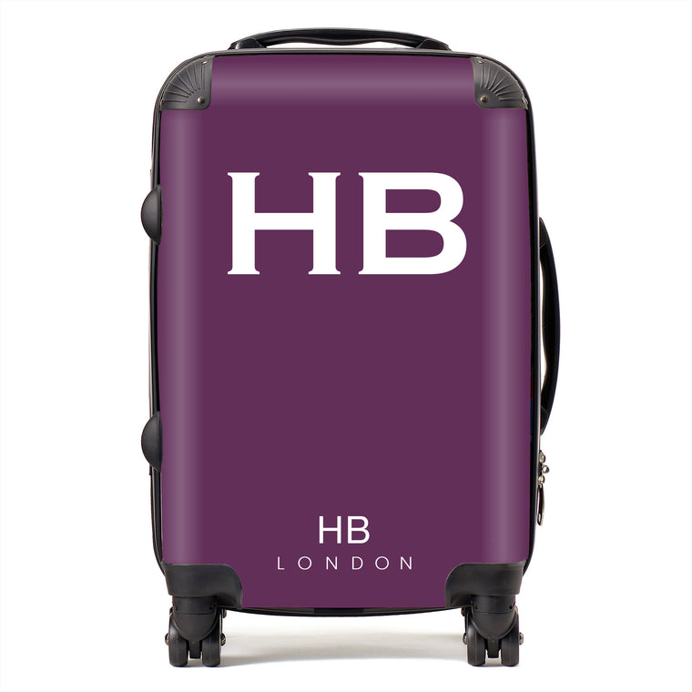 Personalised Aubergine with White Font Initial Suitcase - HB LONDON