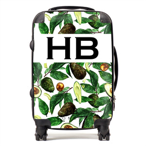 Personalised Tropical Avocado Print Initial Suitcase - HB LONDON