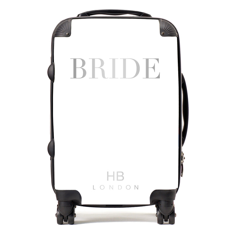 Personalised White with Silver Font BRIDE Suitcase - HB LONDON