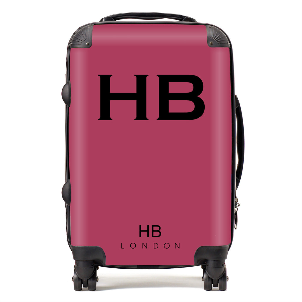 Personalised Berry with Black Font Initial Suitcase - HB LONDON